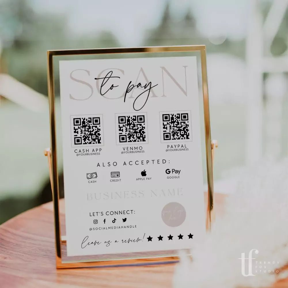 Modern Blush Scan to Pay Sign, Accepted Payments Sign Canva Template |Ayla - Trendy Fox Studio