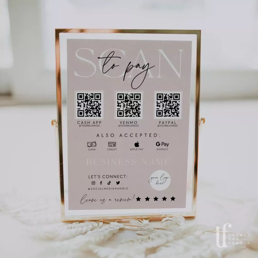 Modern Blush Scan to Pay Sign, Accepted Payments Sign Canva Template |Ayla - Trendy Fox Studio