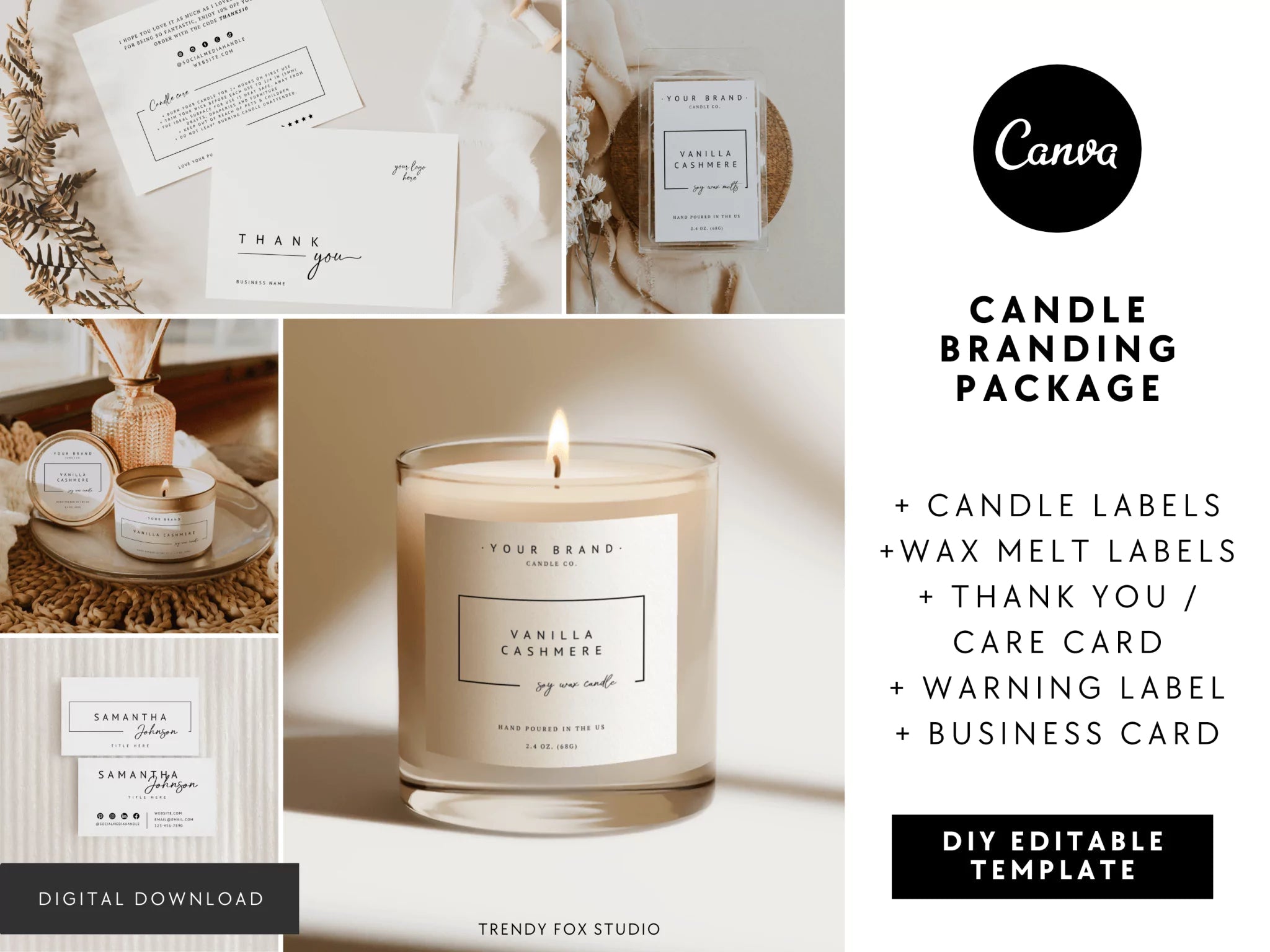 Editable Candle Packaging Bundle, DIY Candle Label Template