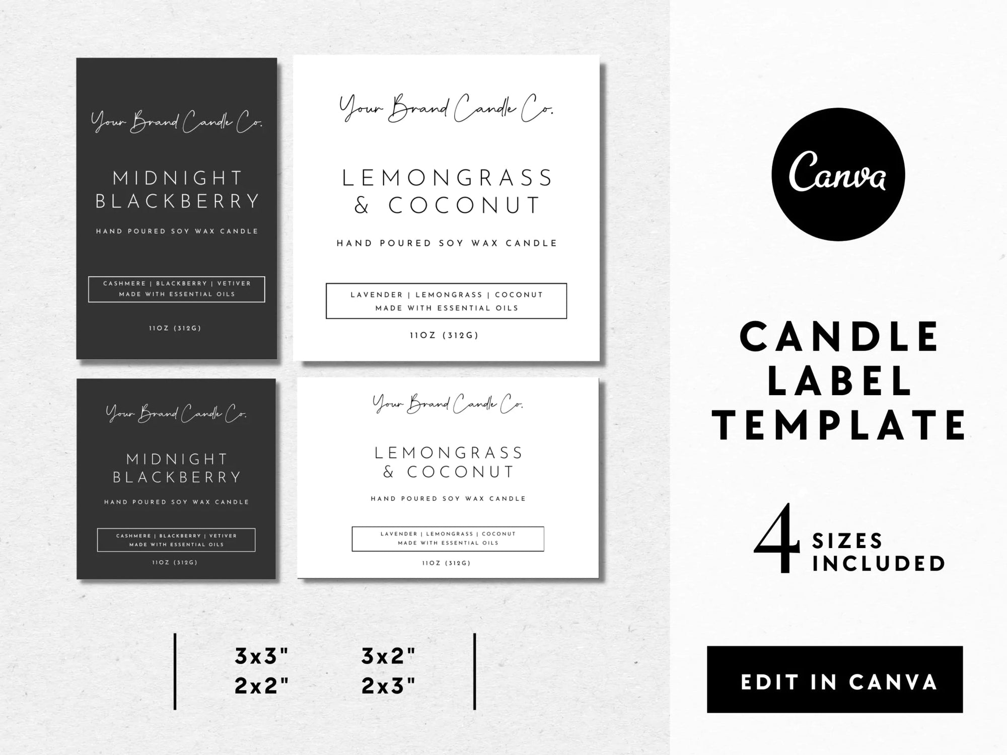 Modern Candle Label Canva Template | Idris - Trendy Fox Studio