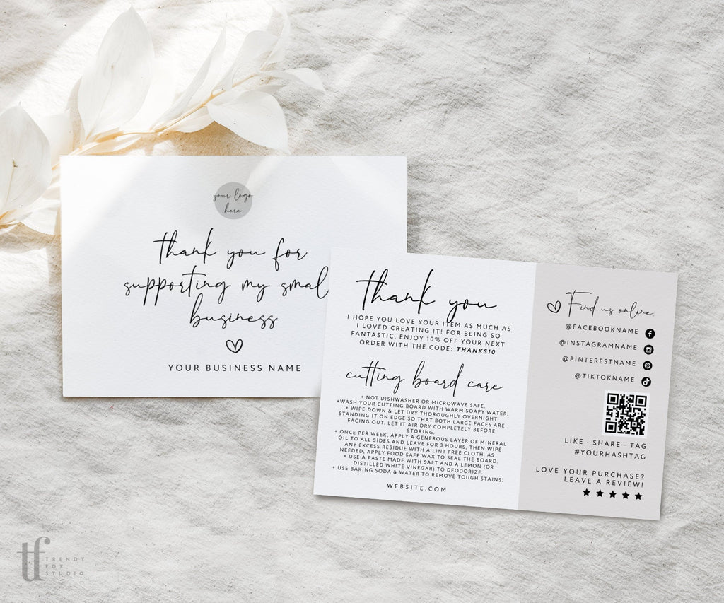 Modern Cutting Board Care Instructions Card Canva Template Atlas Trendy Fox Studio