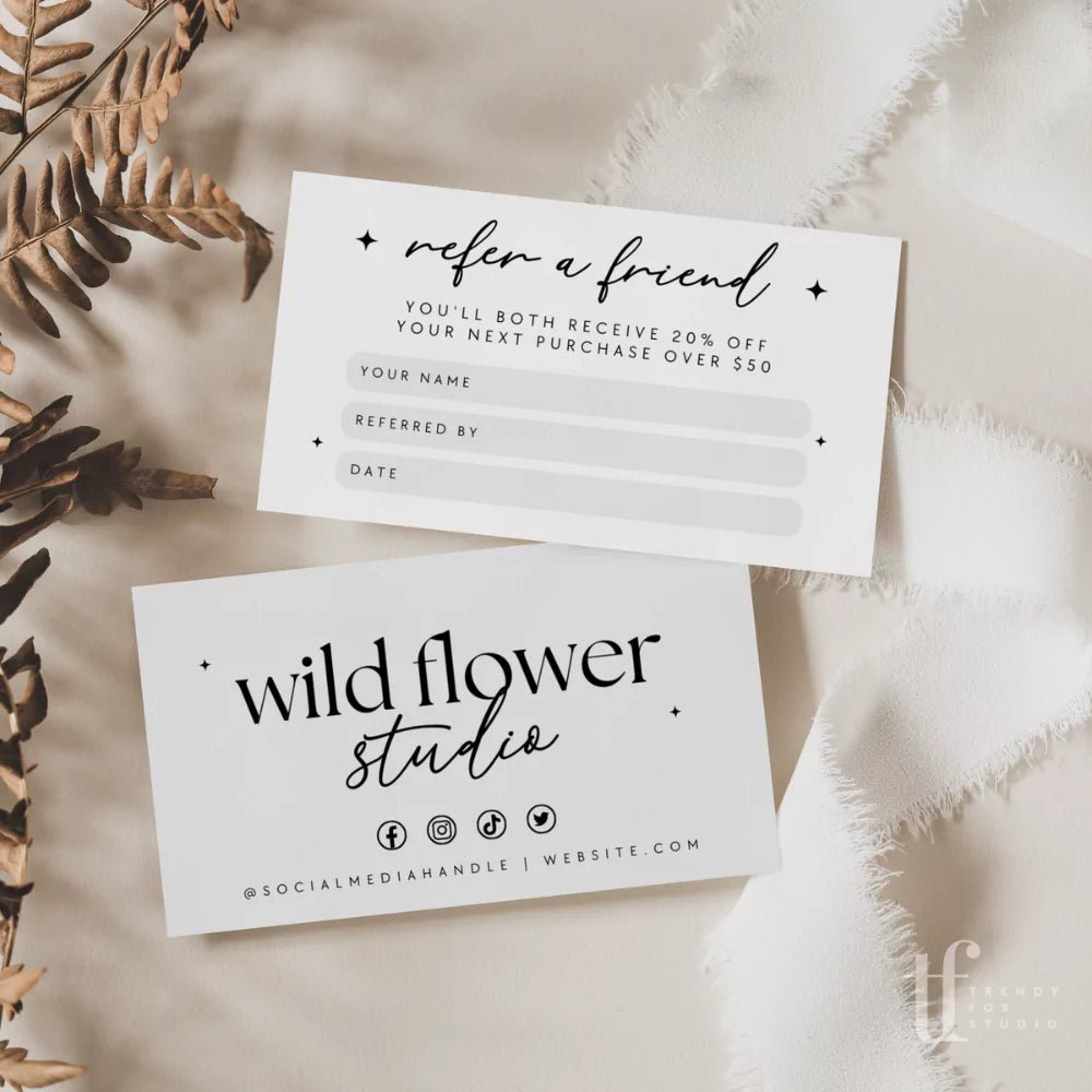 Modern Elegant Refer A Friend Discount Card Canva Template | Cinna - Trendy Fox Studio