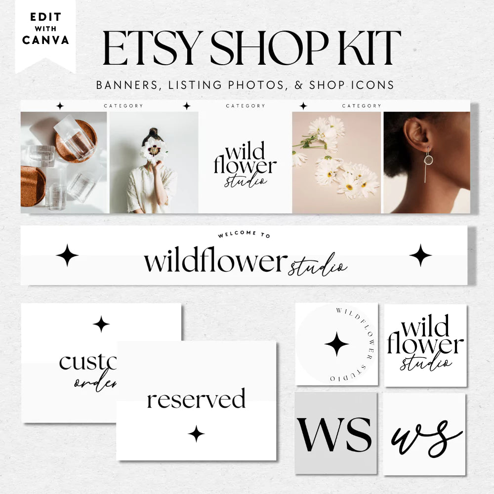 Modern Minimal Etsy Shop Kit Canva Template | Etsy Banner, Listing Photos, Icon - Trendy Fox Studio