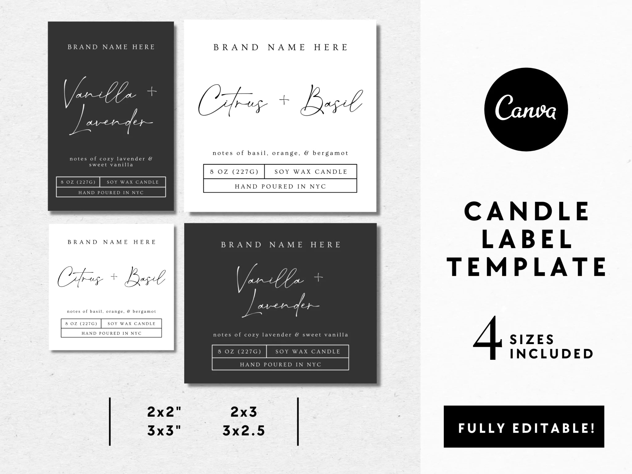 Modern Minimal Script Candle Label Canva Template | Shiloh - Trendy Fox Studio