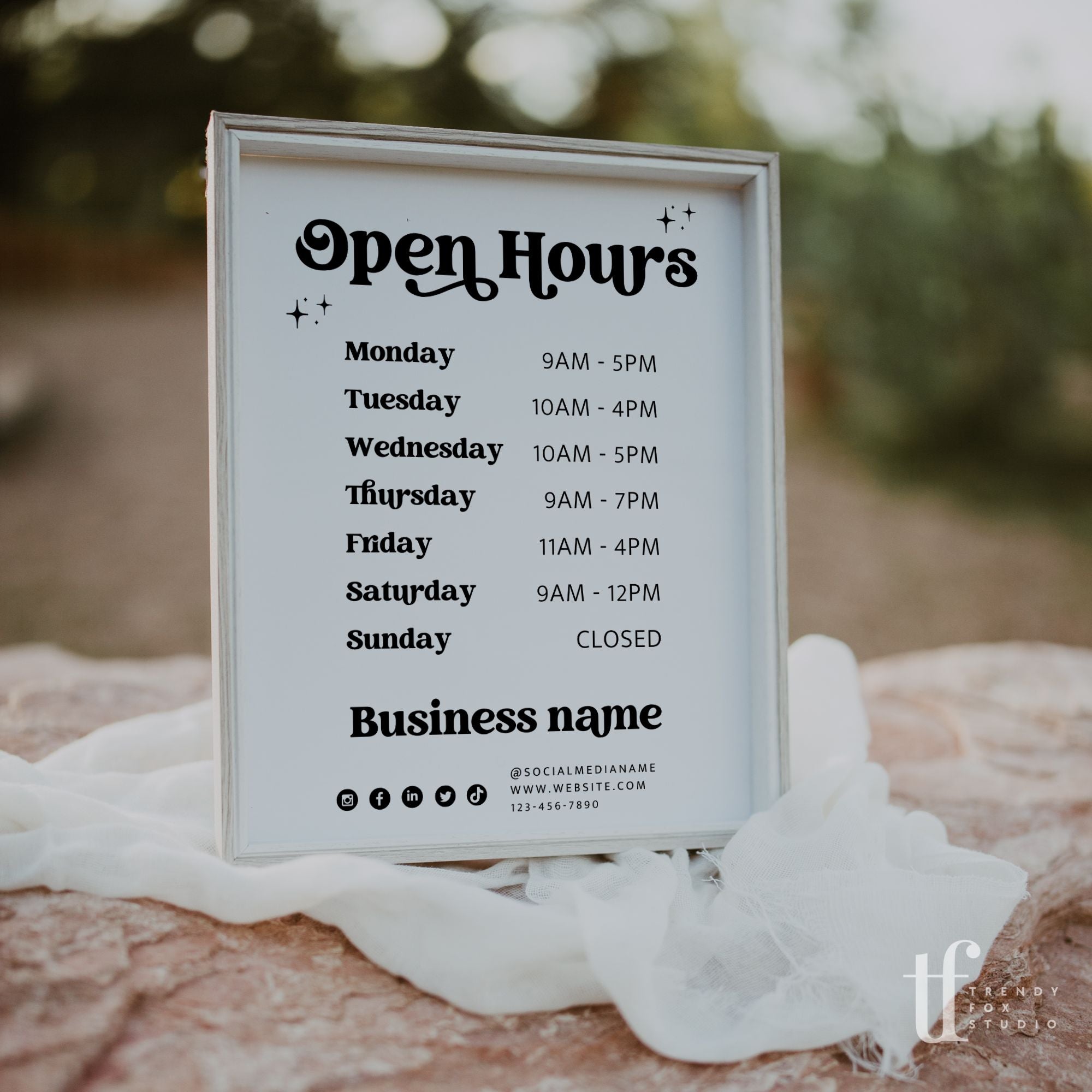 Open Hours, Business Hours Sign Canva Template | Dani - Trendy Fox Studio