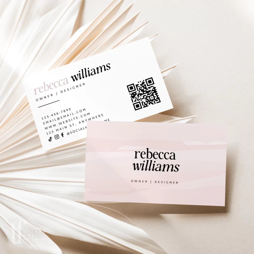 Pastel Blush Business Card with QR Code Canva Template | Cove - Trendy Fox Studio