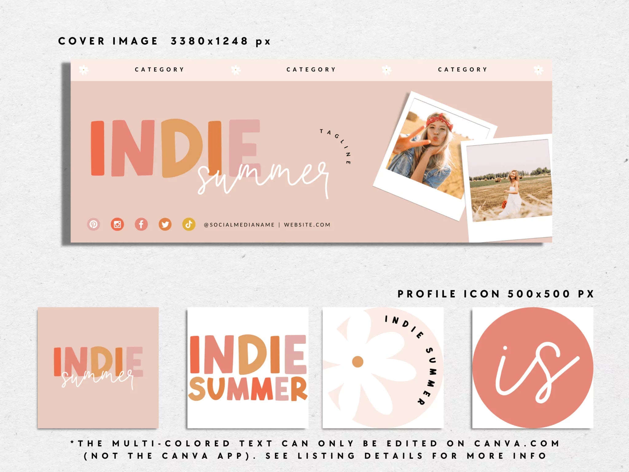 Pastel Peach Facebook Cover Branding Set Canva Template | Beth - Trendy Fox Studio