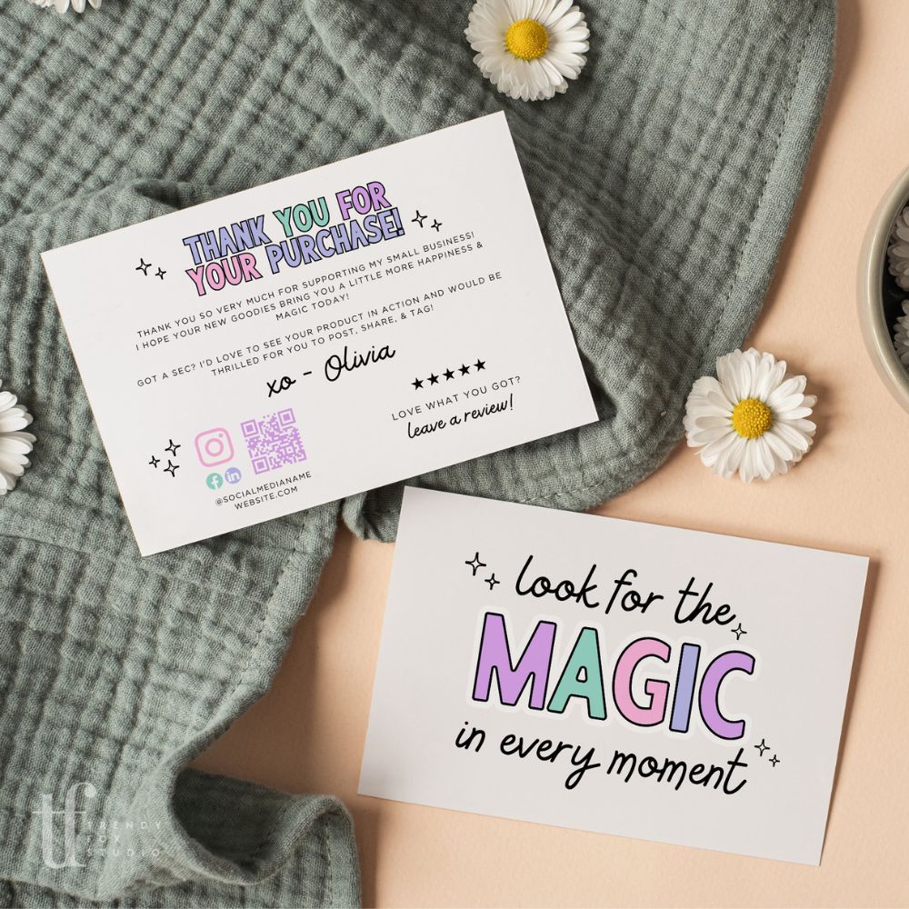 Pastel Retro You Are Magic QR Code Business Thank You Card Canva Template - Trendy Fox Studio