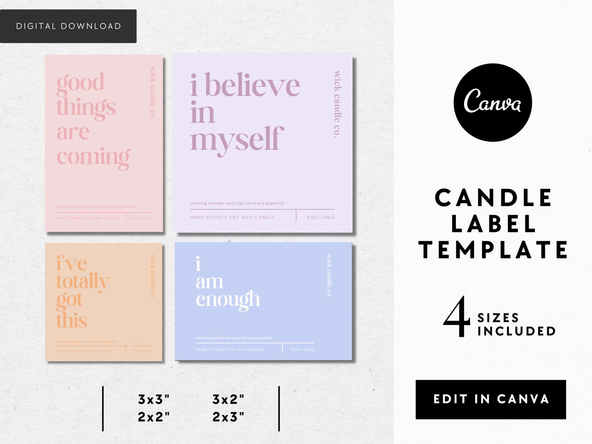 Positive Affirmation Candle Label Canva Template, Pastel Rainbow - Trendy Fox Studio