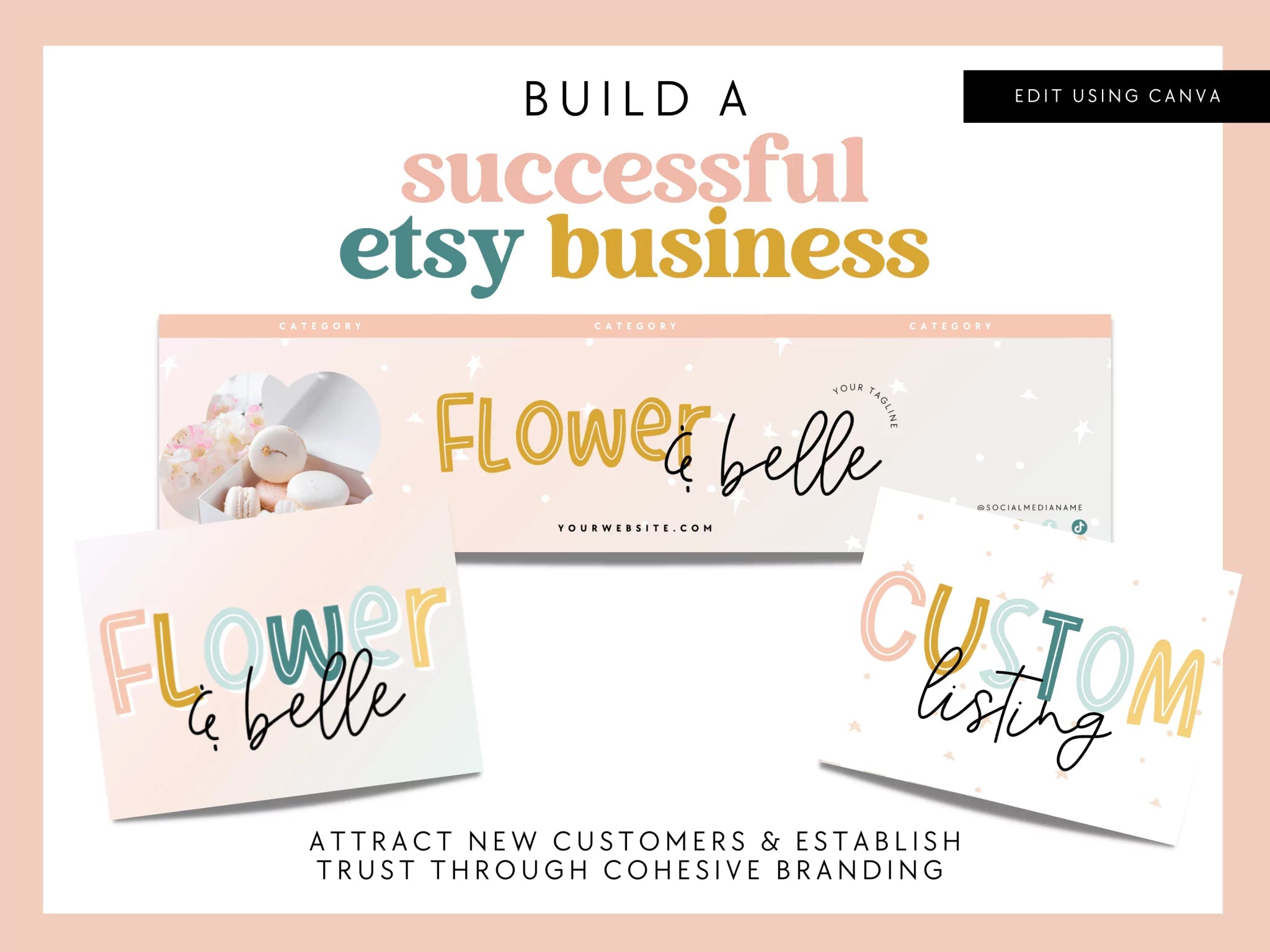 Rainbow Etsy Shop Kit Canva Template | Etsy Banner, Listing Photos, Icon | Bea - Trendy Fox Studio