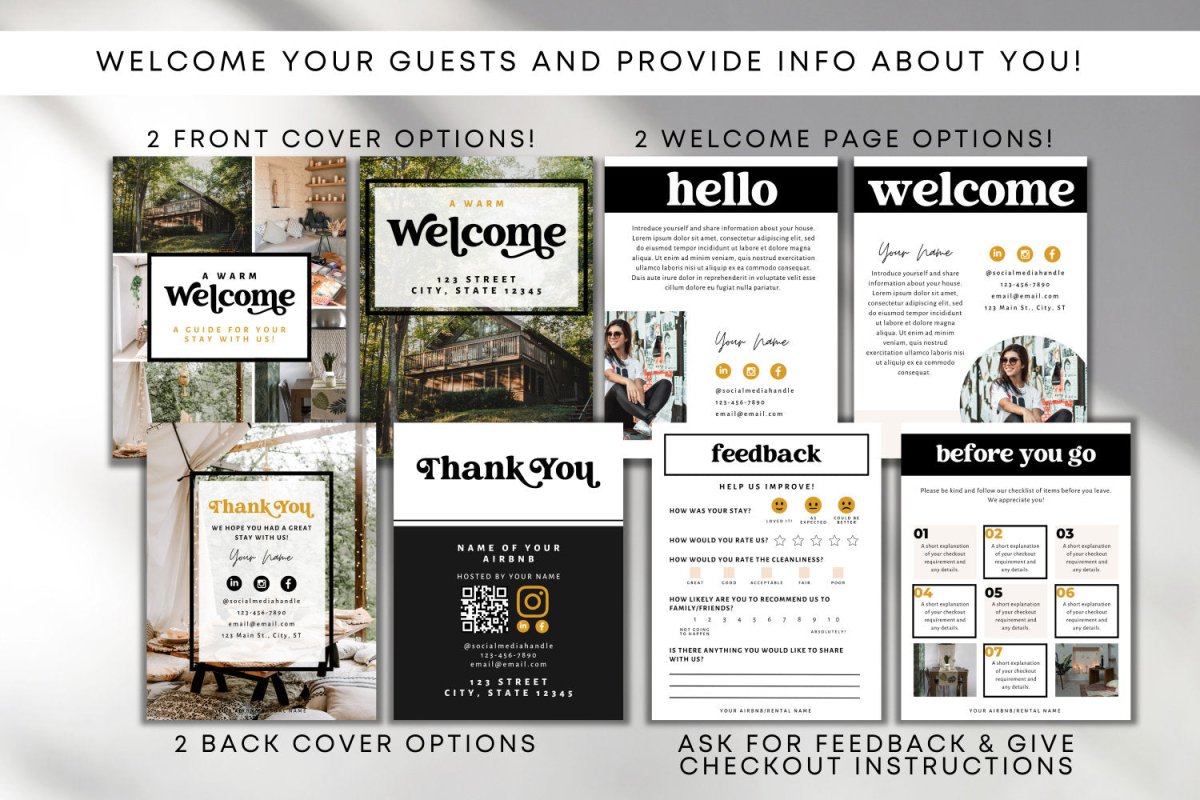 Retro Airbnb Welcome Guide, Editable House Manual, Host Guidebook Printable, VRBO Vacation Rental Book | Dani - Trendy Fox Studio