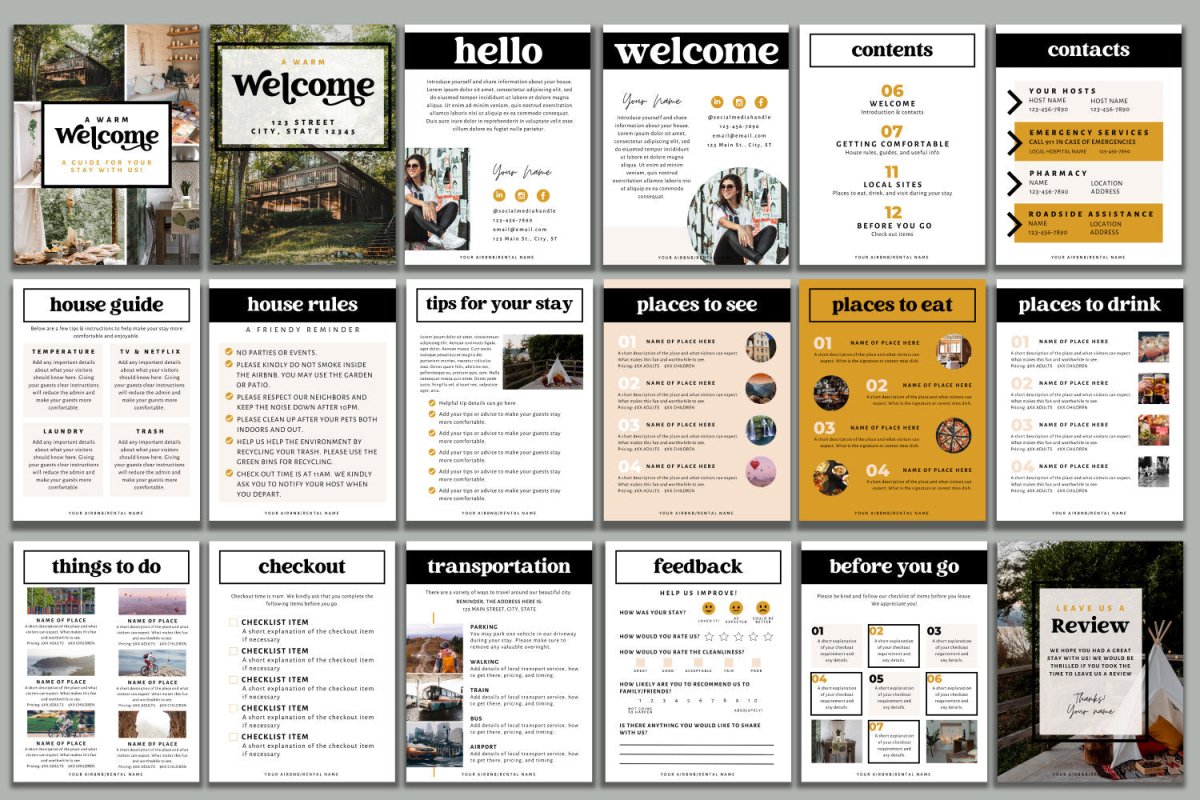Retro Airbnb Welcome Guide, Editable House Manual, Host Guidebook Printable, VRBO Vacation Rental Book | Dani - Trendy Fox Studio