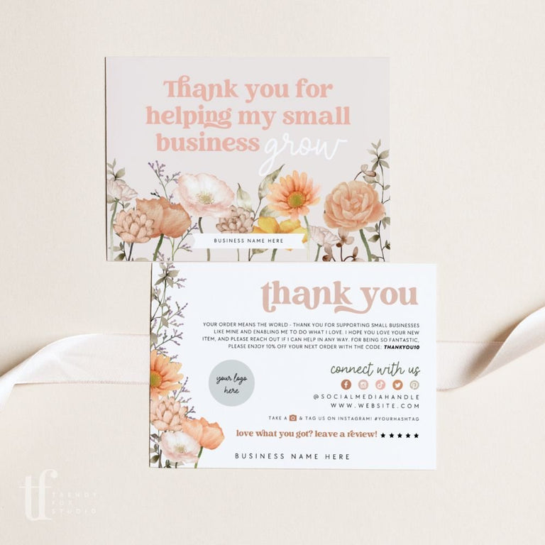 Retro Boho Wildflower Business Thank You Card Canva Template - Trendy ...