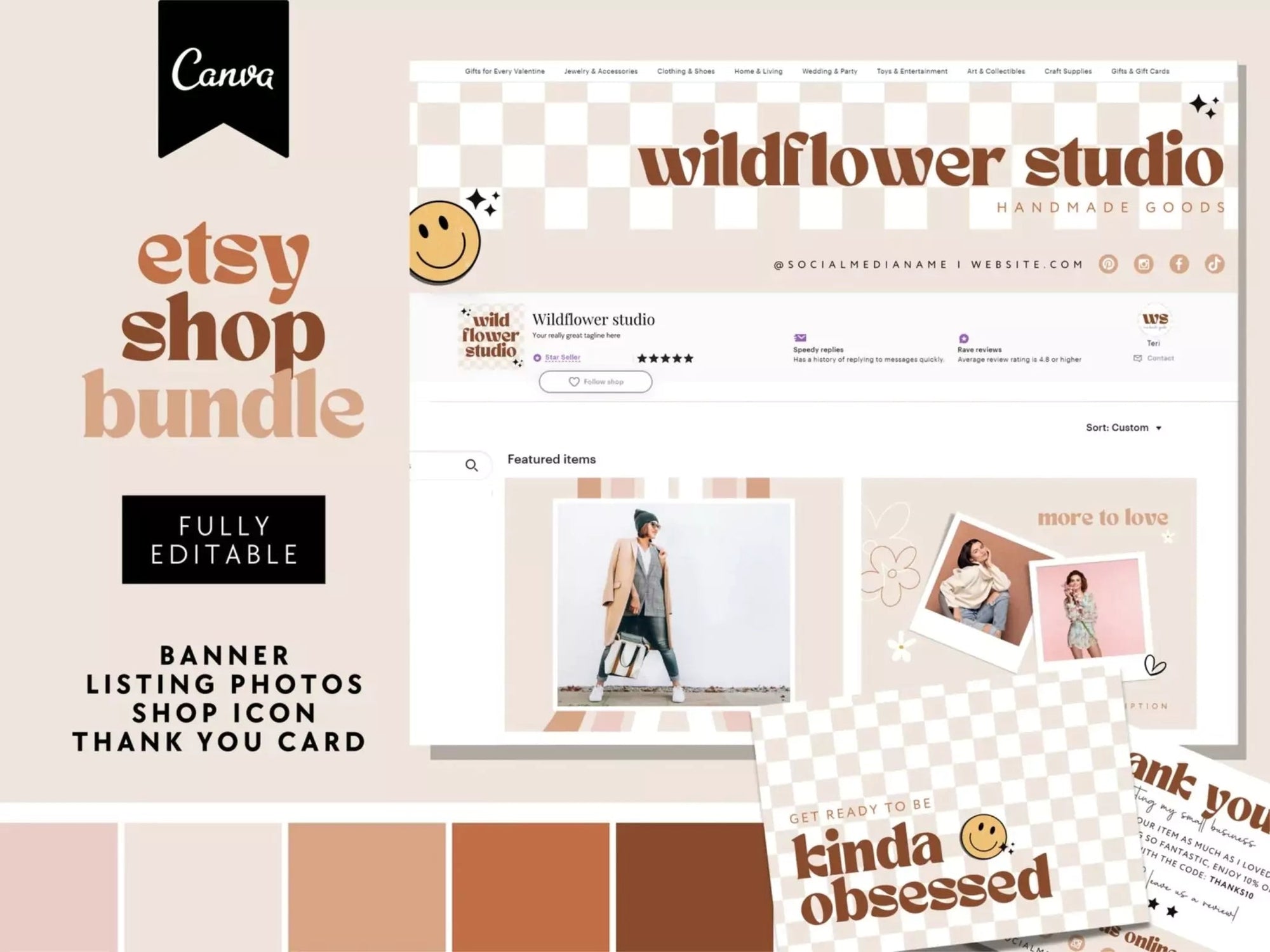 Retro Etsy Shop Branding Kit Canva Template | Etsy Banner, Listing Photos, Icon | Pixie - Trendy Fox Studio