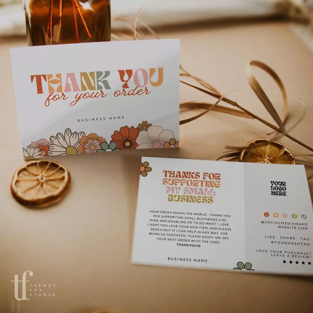 Retro Groovy 70s Style Business Thank You Card Canva Template | Sol - Trendy Fox Studio