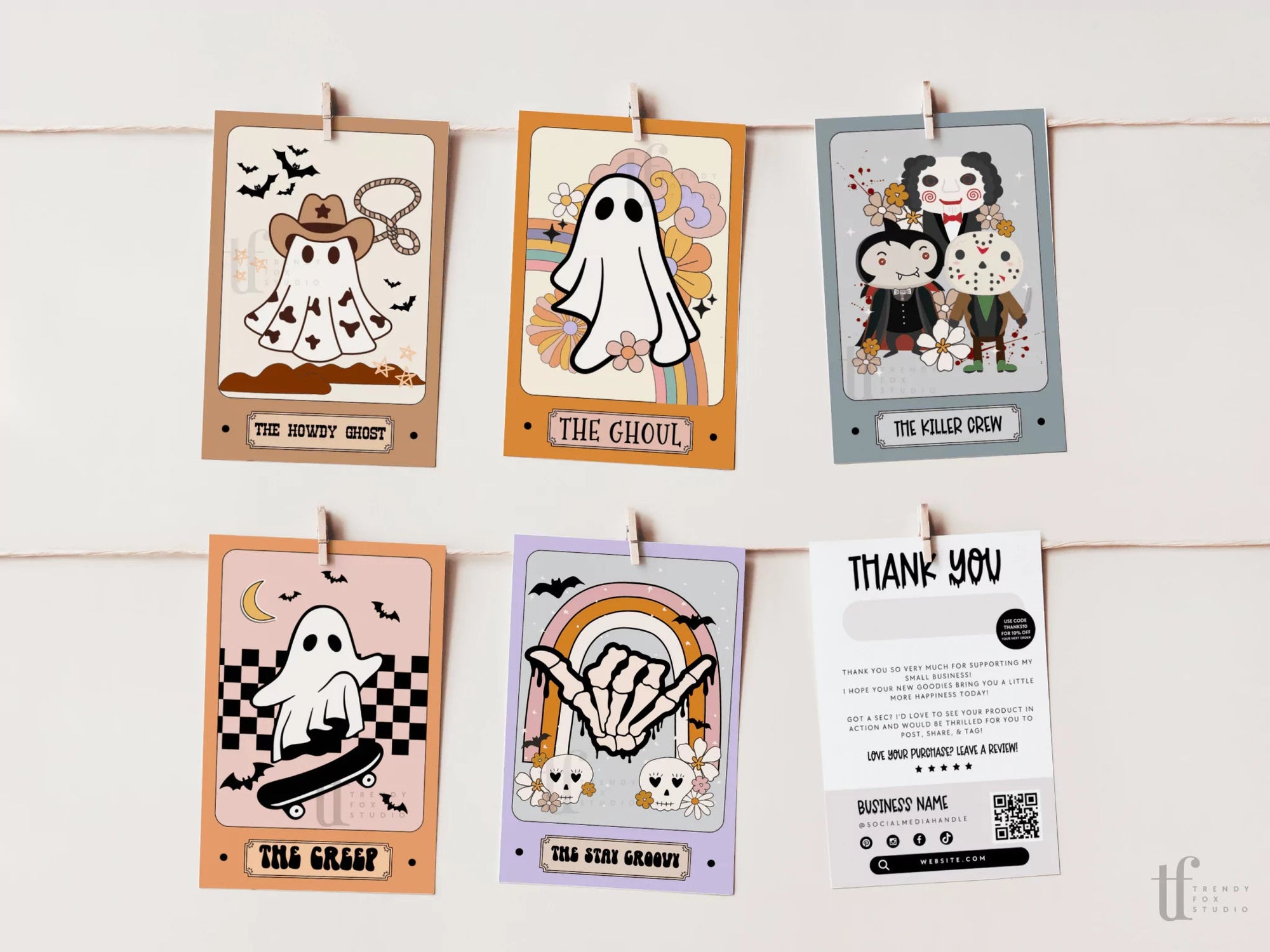 Retro Halloween Tarot-Inspired Business Thank You Card Editable Canva Template | Halloween Printable - Trendy Fox Studio