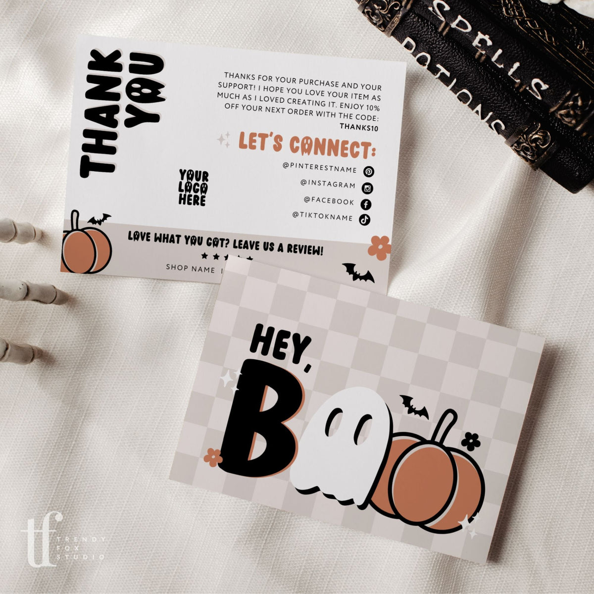 Retro Hey Boo Halloween Business Thank You Card Canva Template – Trendy ...