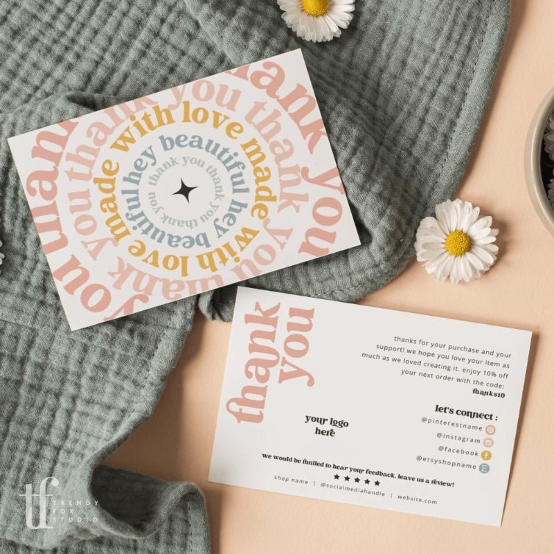 Retro Pastel Business Thank You Card Canva Template | Dani - Trendy Fox Studio