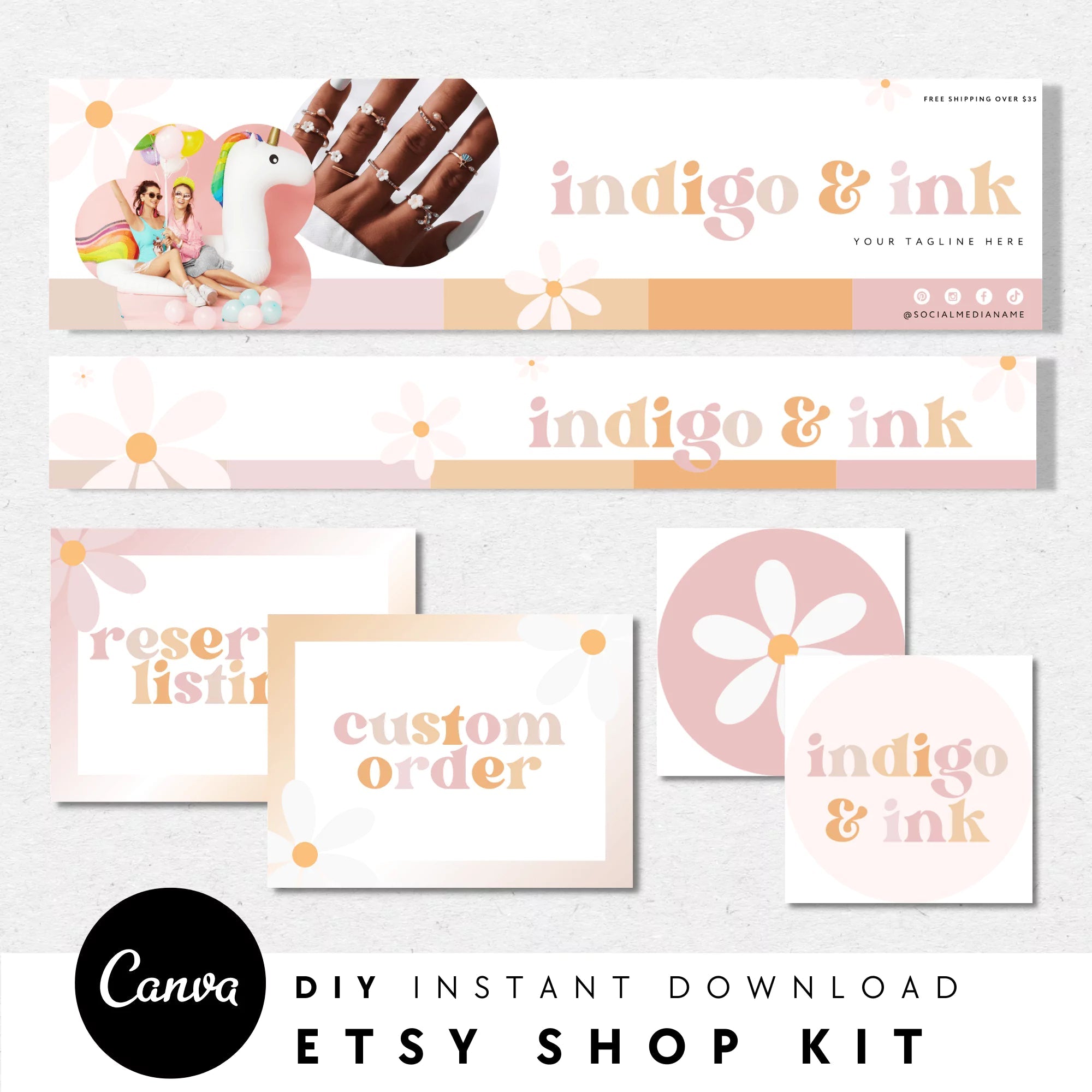 Retro Pastel Etsy Shop Kit Canva Template | Etsy Banner, Listing Photos, Icon | Ruby - Trendy Fox Studio