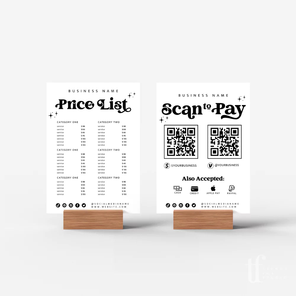 Price Menu Sign Retro Price List Sign & Scan to Pay Sign Canva Template | Dani - Trendy ...