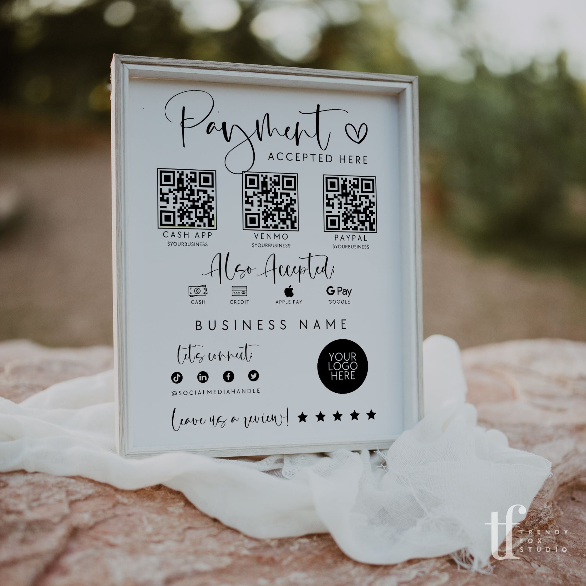 Scan to Pay Sign, Accepted Payments Sign Canva Template | Adele - Trendy Fox Studio