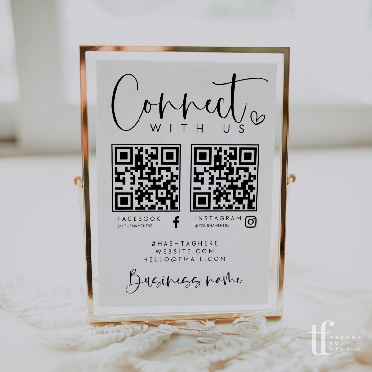 Social Media Connect With Us QR Code Sign Canva Template | Adele - Trendy Fox Studio