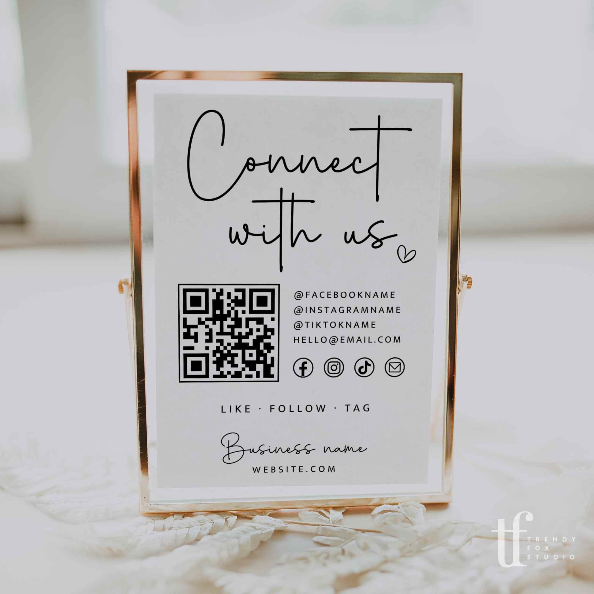 Social Media Connect With Us Sign Canva Template | Blair - Trendy Fox ...