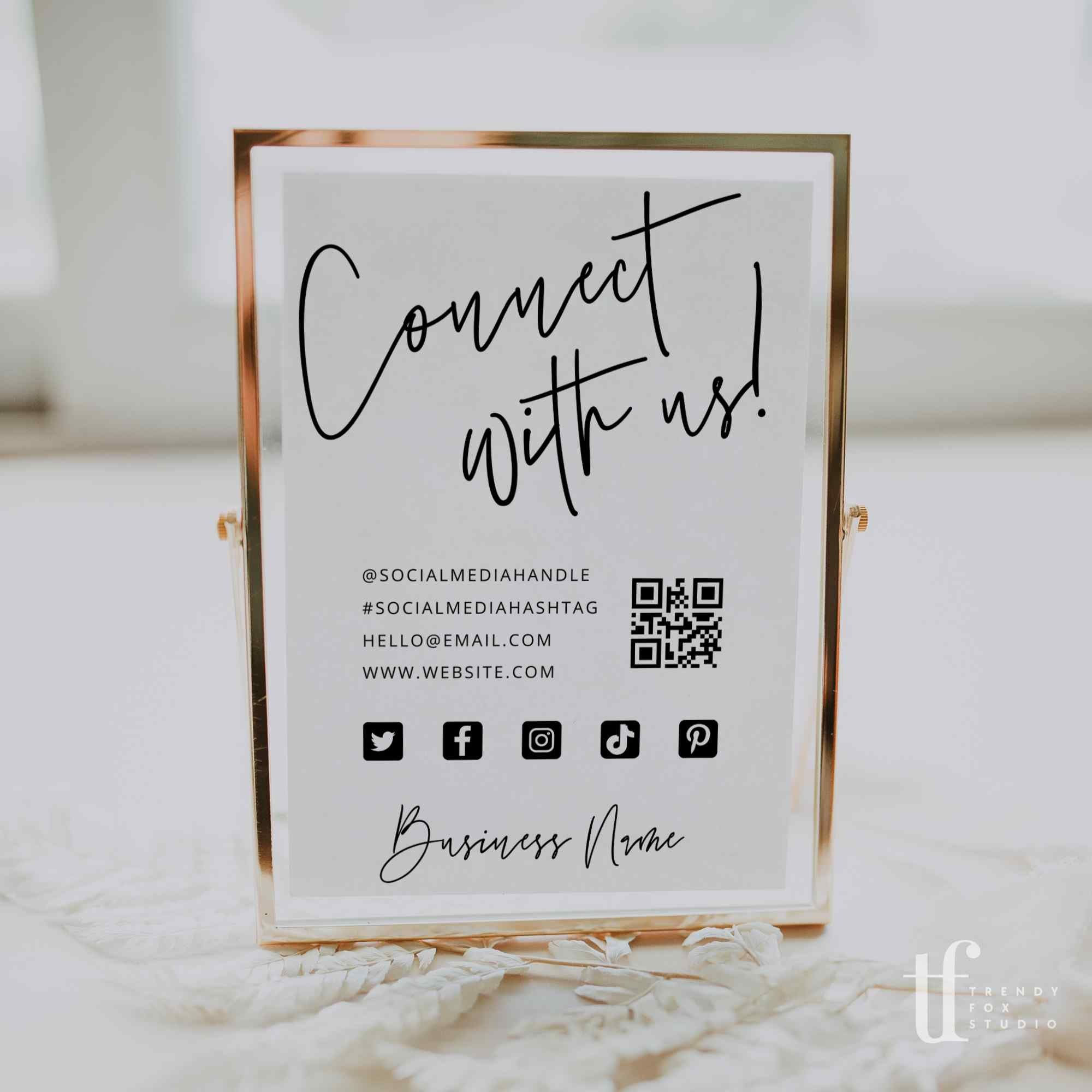 Social Media Connect With Us Sign Canva Template | Skye - Trendy Fox Studio