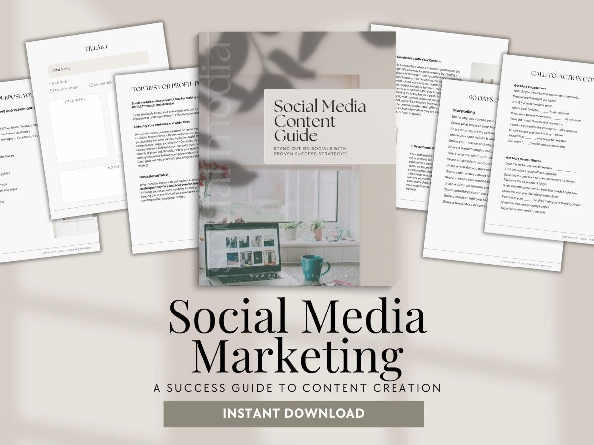 Social Media Marketing &amp; Content Guide for Passive Income, Digital Marketing Guide - Trendy Fox Studio