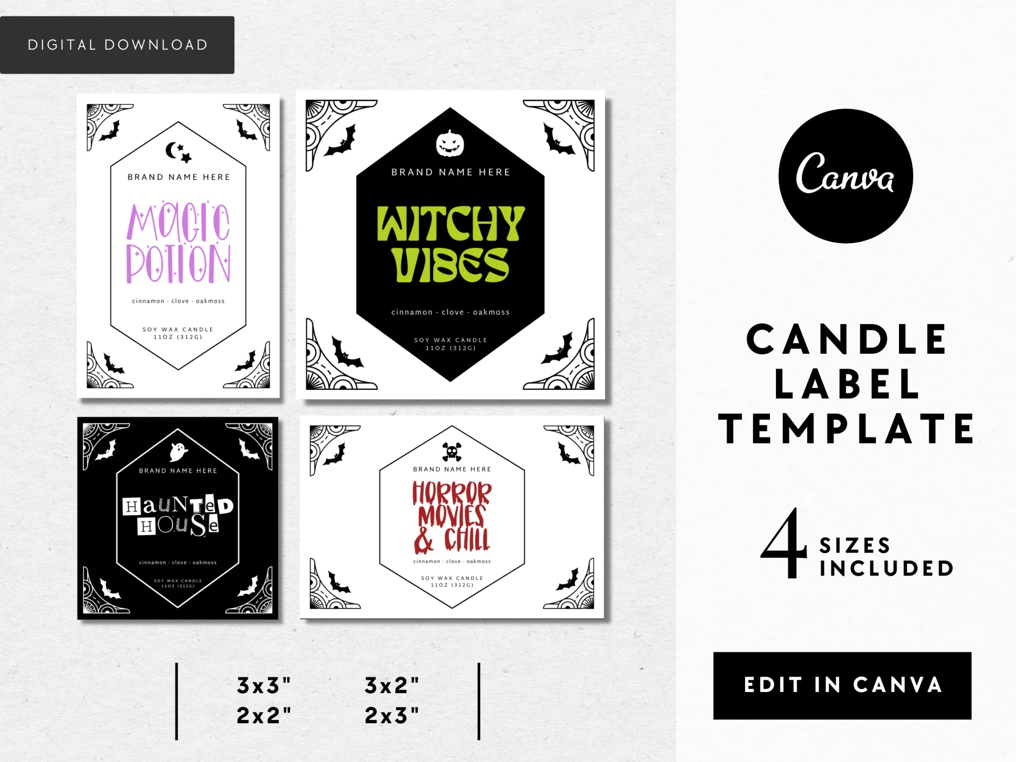 Spooky Halloween Candle Label Canva Template - Trendy Fox Studio