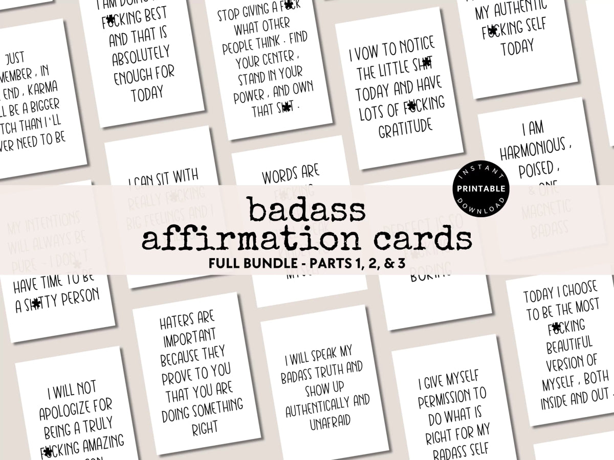 Sweary Affirmation Cards, NSFW Bada$$ Affirmation Printable Card Deck Bundle - Trendy Fox Studio