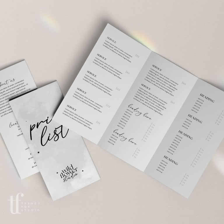 Tri Fold Price List Brochure Rack Card Price Menu Canva Template C