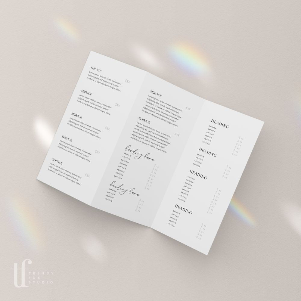 Price Menu Rack Cards Example Tri-Fold Price List, Brochure Rack Card Price Menu, Canva Template ...