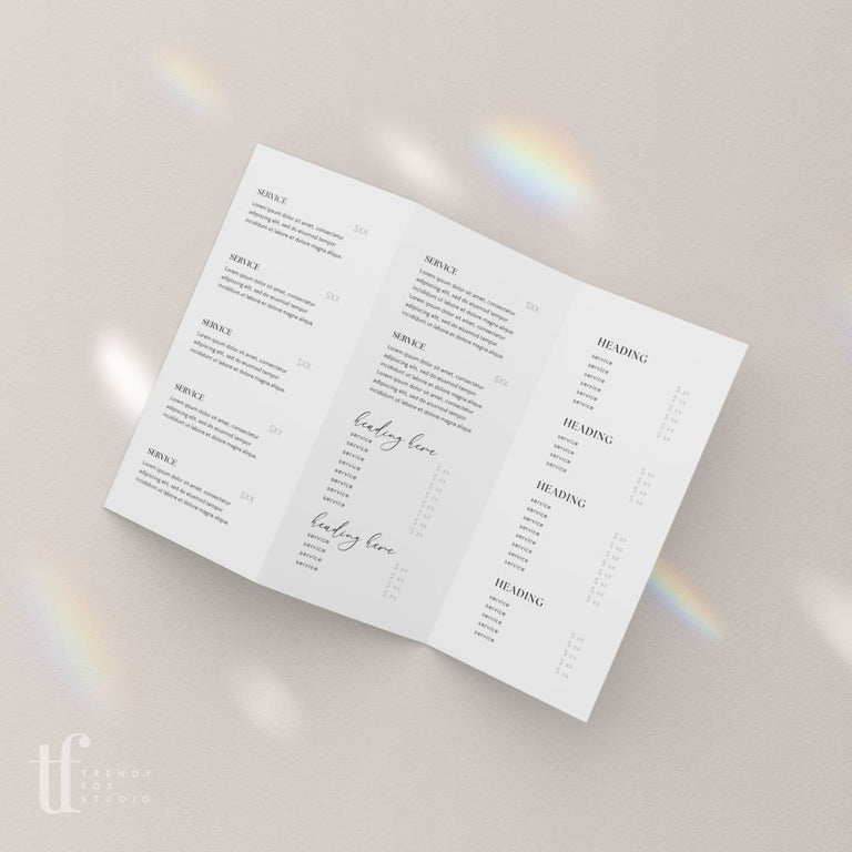 Cinna Rack Tri-Fold Price List, Brochure Rack Card Price Menu, Canva Template ...
