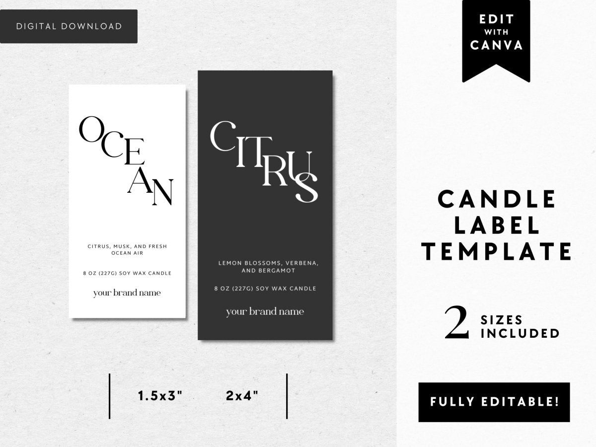 Vertical Thin Modern Minimal Candle Label Canva Template - Trendy Fox Studio