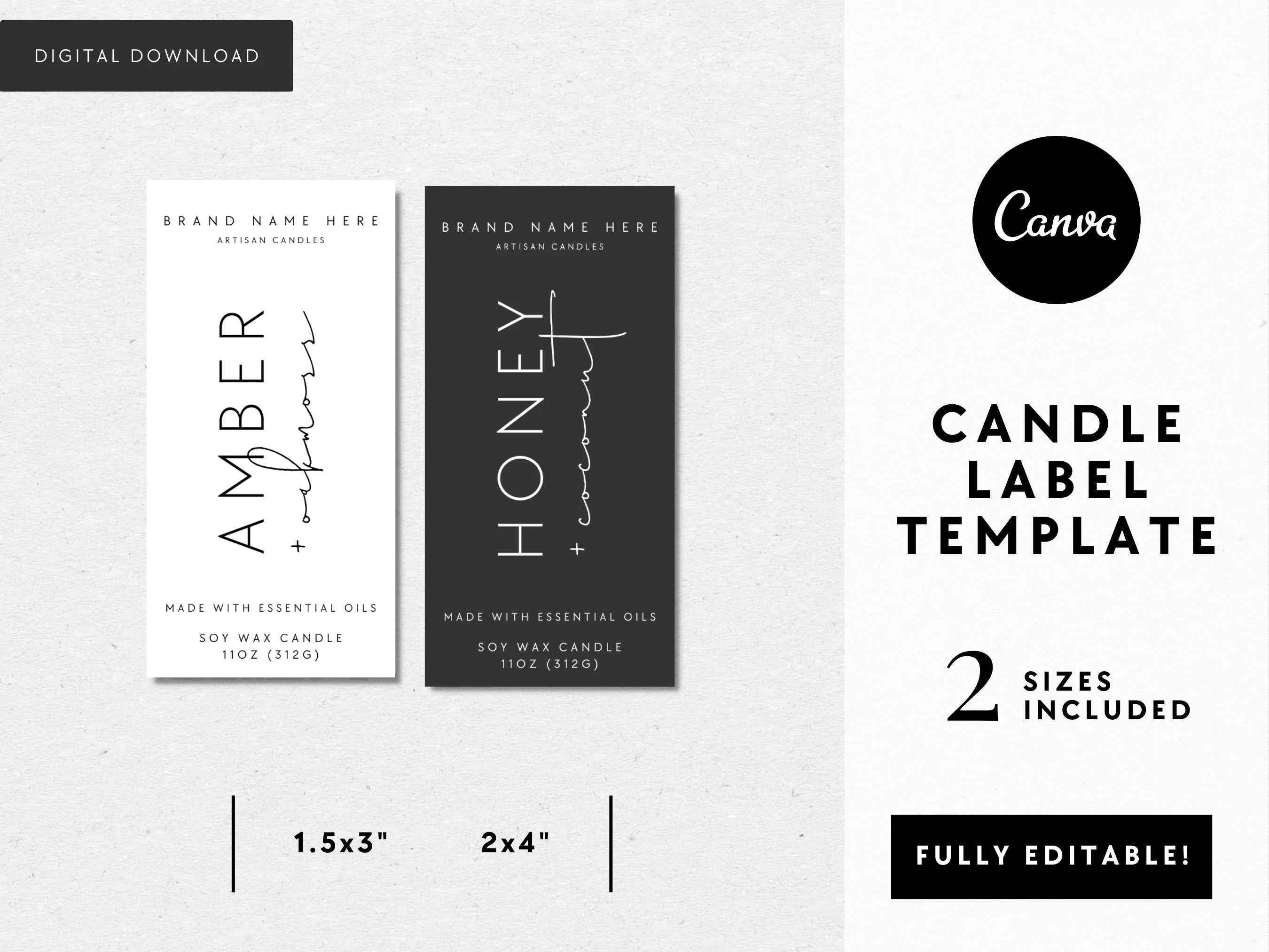 Vertical Thin Modern Minimal Candle Label Canva Template | Stella - Trendy Fox Studio