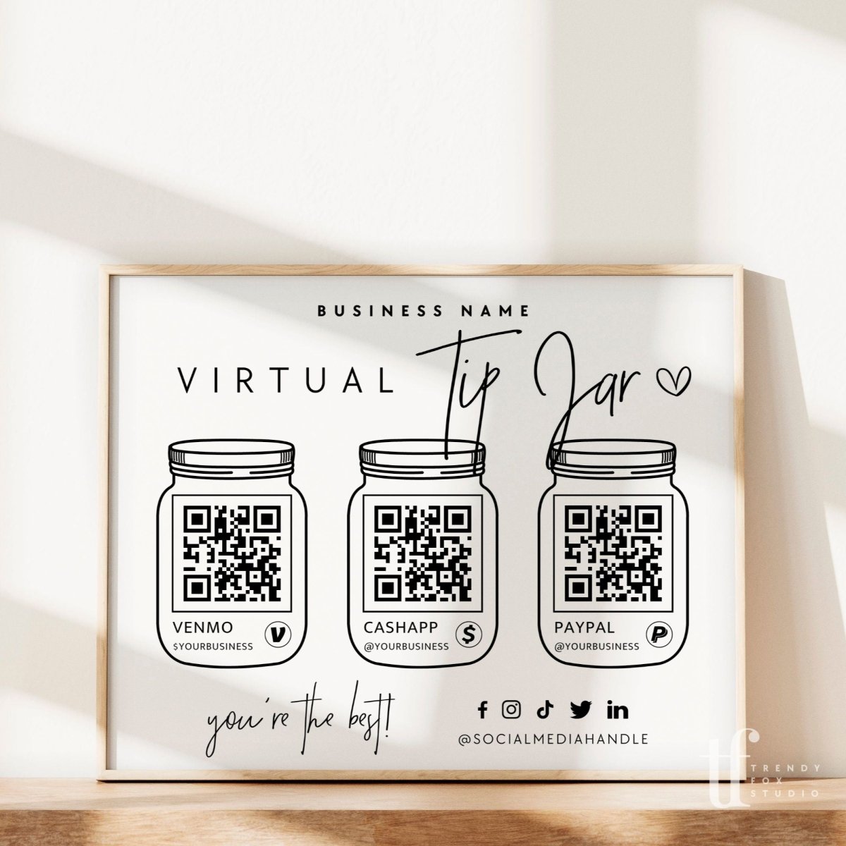 Virtual Tip Jar QR Code Sign Canva Template | Dusk - Trendy Fox Studio