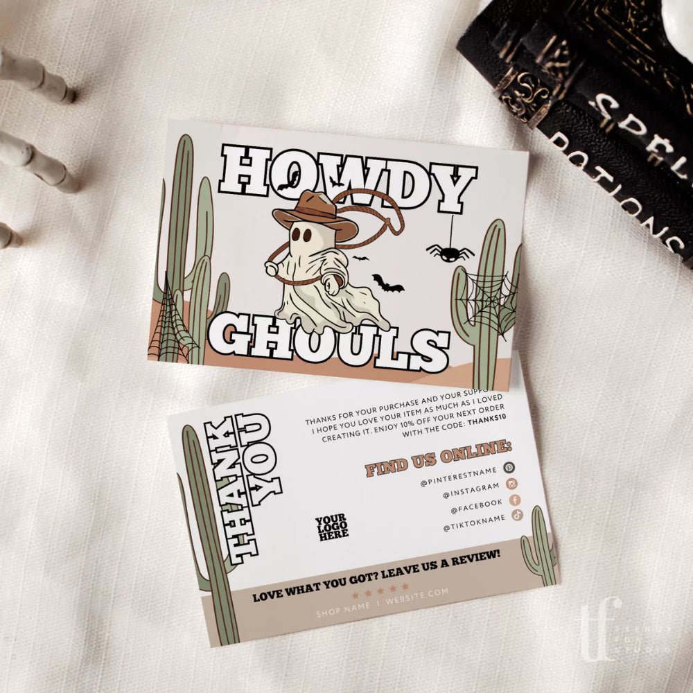 Western Halloween Business Thank You Card Editable Canva Template | Order Thank You, Halloween Printable Rodeo Ghost - Trendy Fox Studio